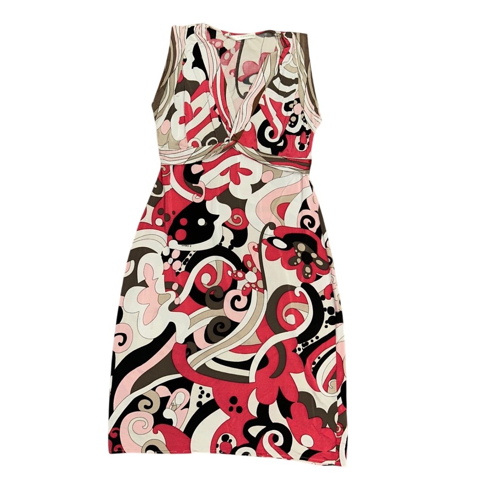 D. Exterior Italian Psychedelic pucci Print Sleeveless V-Neck Sheath Dress